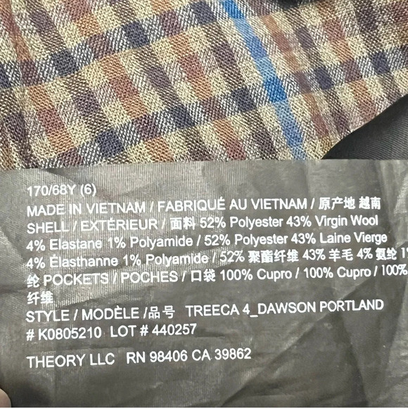 NWOT Theory Treeca Plaid Wool-Blend Pants Khaki Multi Dawson Portland Women’s 6 - Picture 7 of 12